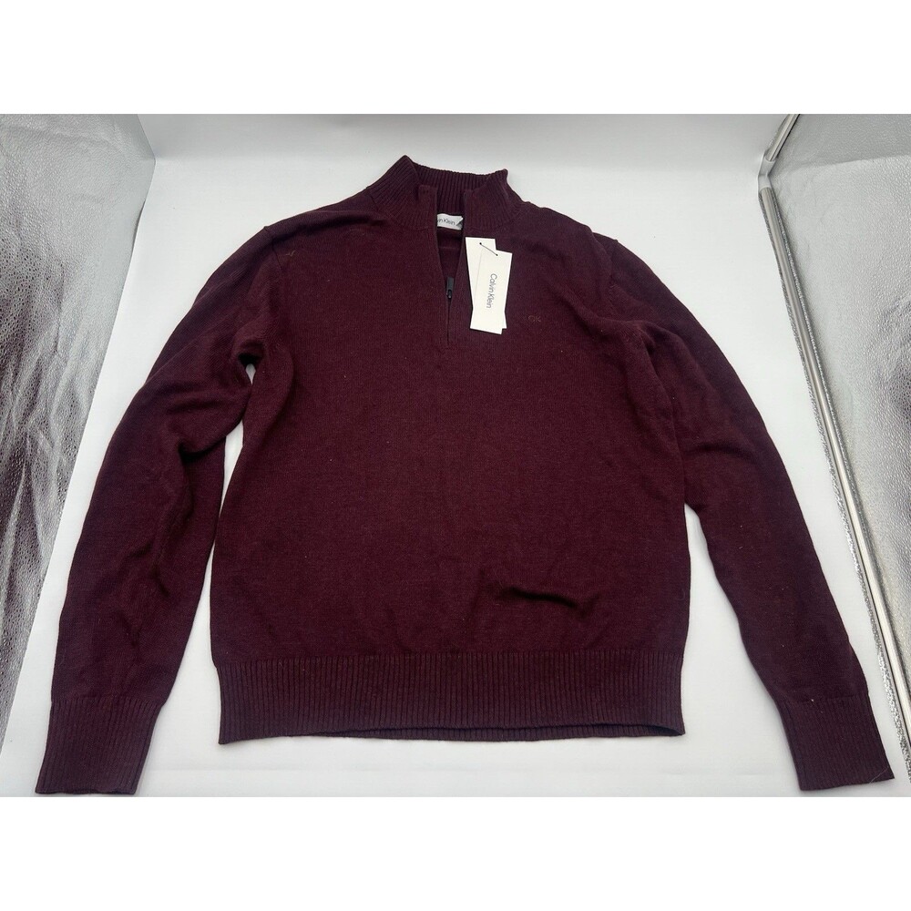 Calvin Klein Men’s Medium Burgundy Quarter Zip Long Sleeve Pullover Sweater NWT